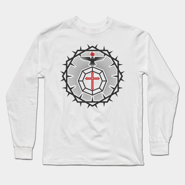 The cross is the diamond of God's love for man, the Dove is the power of the Holy Spirit and the crown of thorns Long Sleeve T-Shirt by Reformer